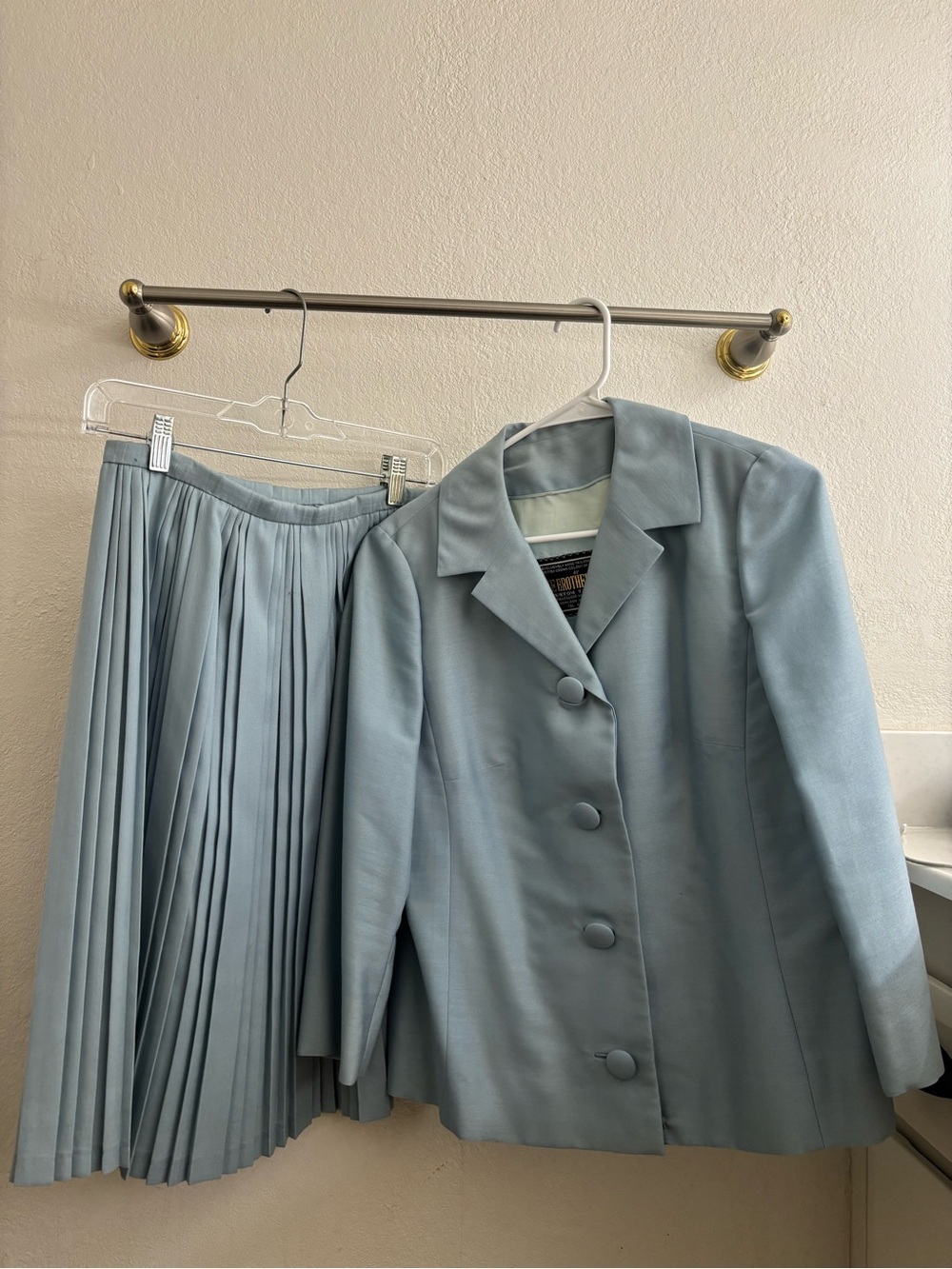 Vintage Lee Brothers & Co. Hong Kong Powder Blue Pleated Skirt Suit Set